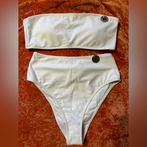 Forever 21 White Bikini Top (Size M) and Bottom (Size S)